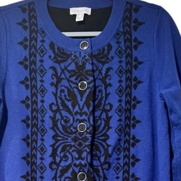 Susan Graver Women's Blue Black Button Front Cardigan Size Medium New With Tags - Picture 10 of 11